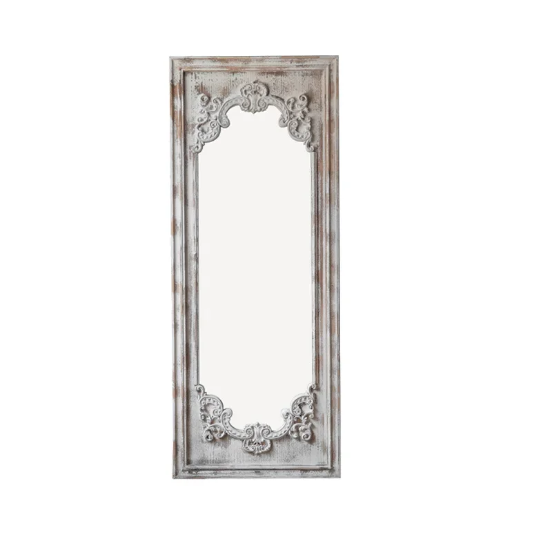 American-style rustic retro full-length mirror, solid wood frame, carved square dressing mirror, floor-to-ceiling mirror, homest