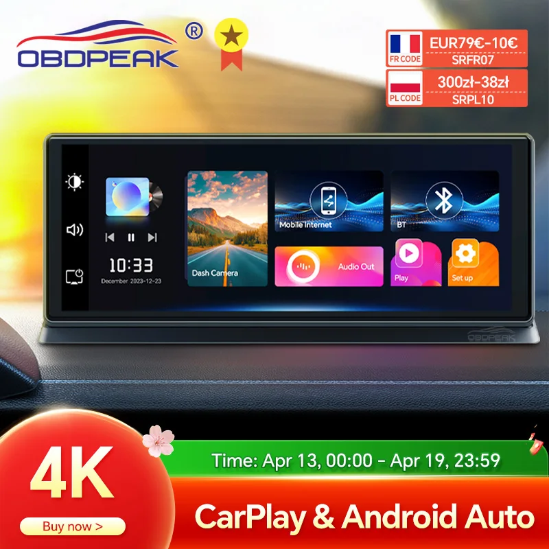 K2 Pro מצלמת דרך 11.3" — 4K DVR עם CarPlay/Android Auto, חיבור WiFi 5G ו‑GPS