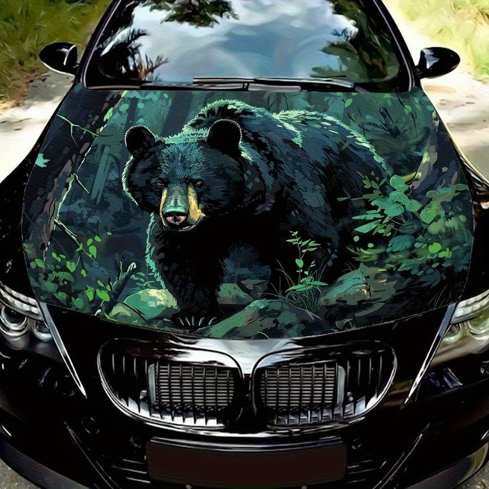 

Black Bear In The Forest Car Hood Sticker - Durable Polyvinyl Chloride (PVC), Custom Car Hood Wrap, Sedan/SUV Hood Decals, Easy