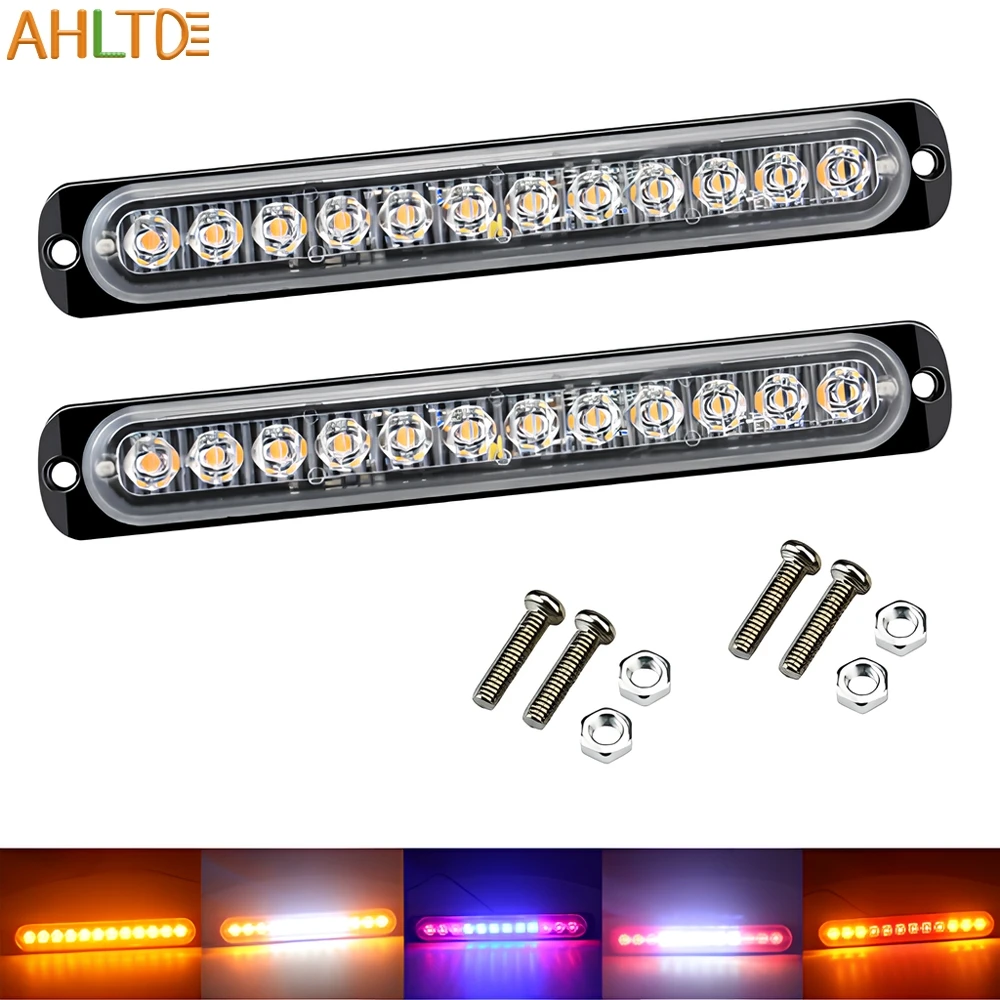 

1/2pcs Strobe 12LED Grille Flash Light Bulb 12-24V Car Emergency Flashing Side Marker Signal Warning Lamps Bars Auto Decoration