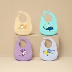 ‌Waterproof Silicone Baby Bibs – Adjustable & Cute Printed Design for Girls & Boys, Soft Leak-Proof Feeding Bibs, BPA-Free & Dis