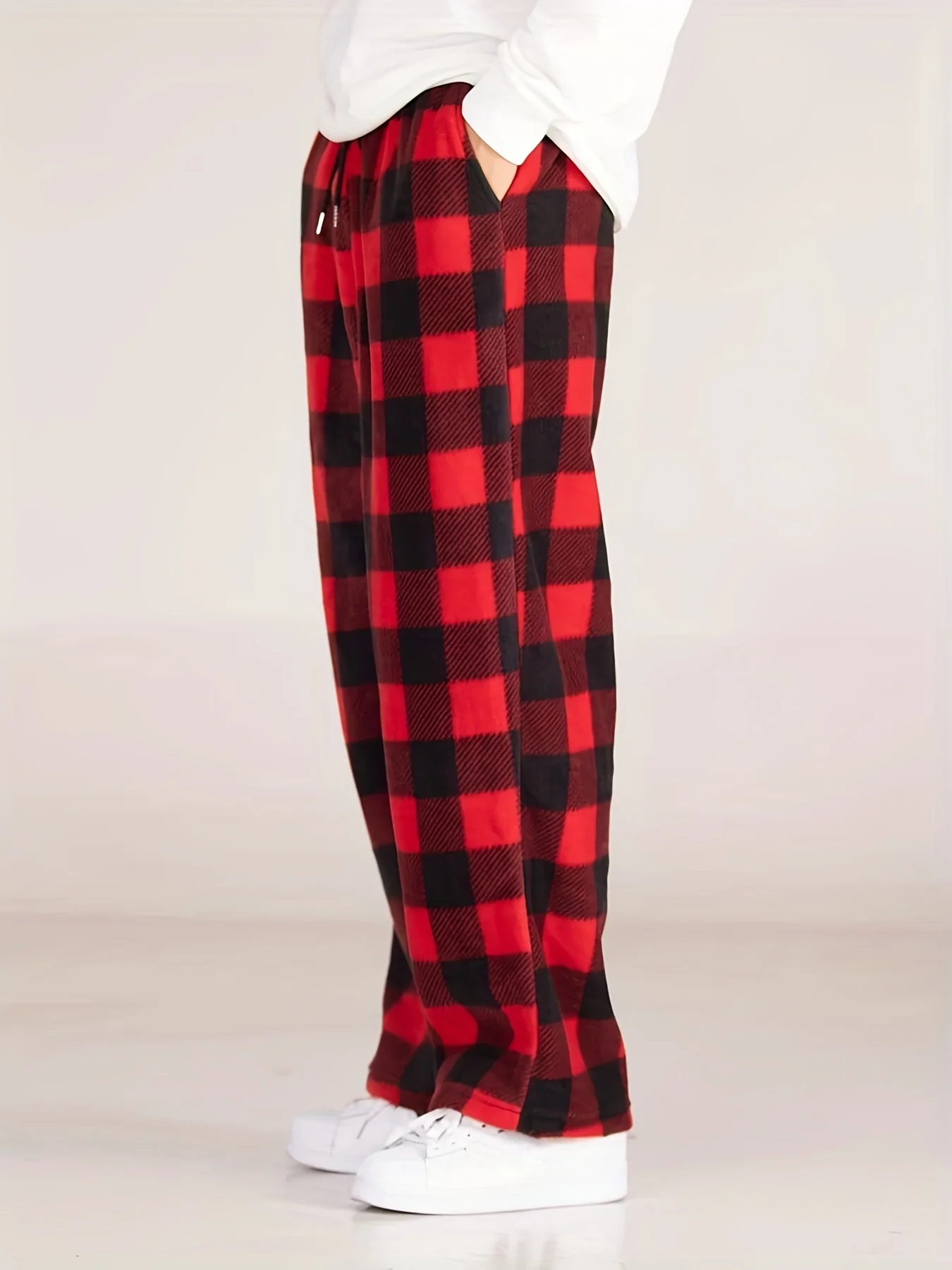 Autumn and Winter Black Red Plaid Pants Christmas Party Pants Casual Sports Versatile Loose Straight Leg Pants Men\'s American Re