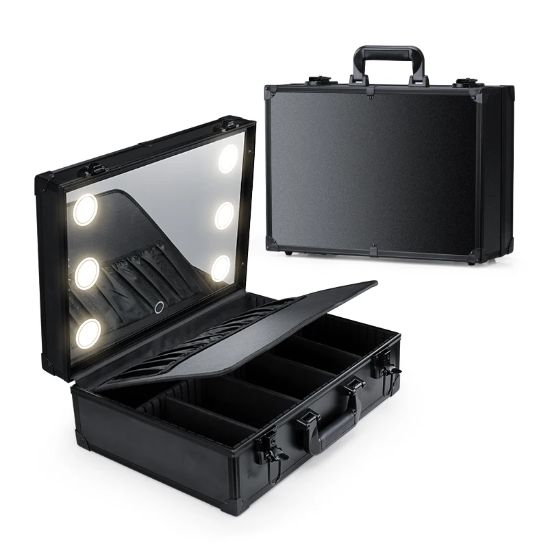 Makeup Travel Lighted Case with Large LED Light Mirror Coetic Bag Organizer Professional Adjustable Divider Storage, Waterproof