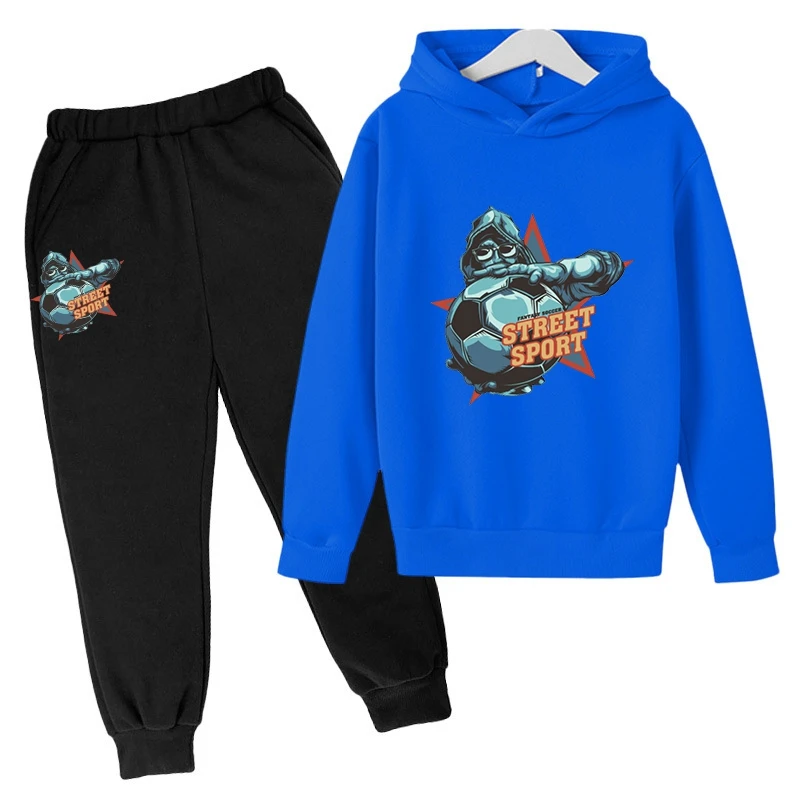 Street Sports Pattern Printed Kid\'s Pure Cotton Spring Autumn Hoodie Set Fashion Casual Hooded Tops + Sweatpants Sets