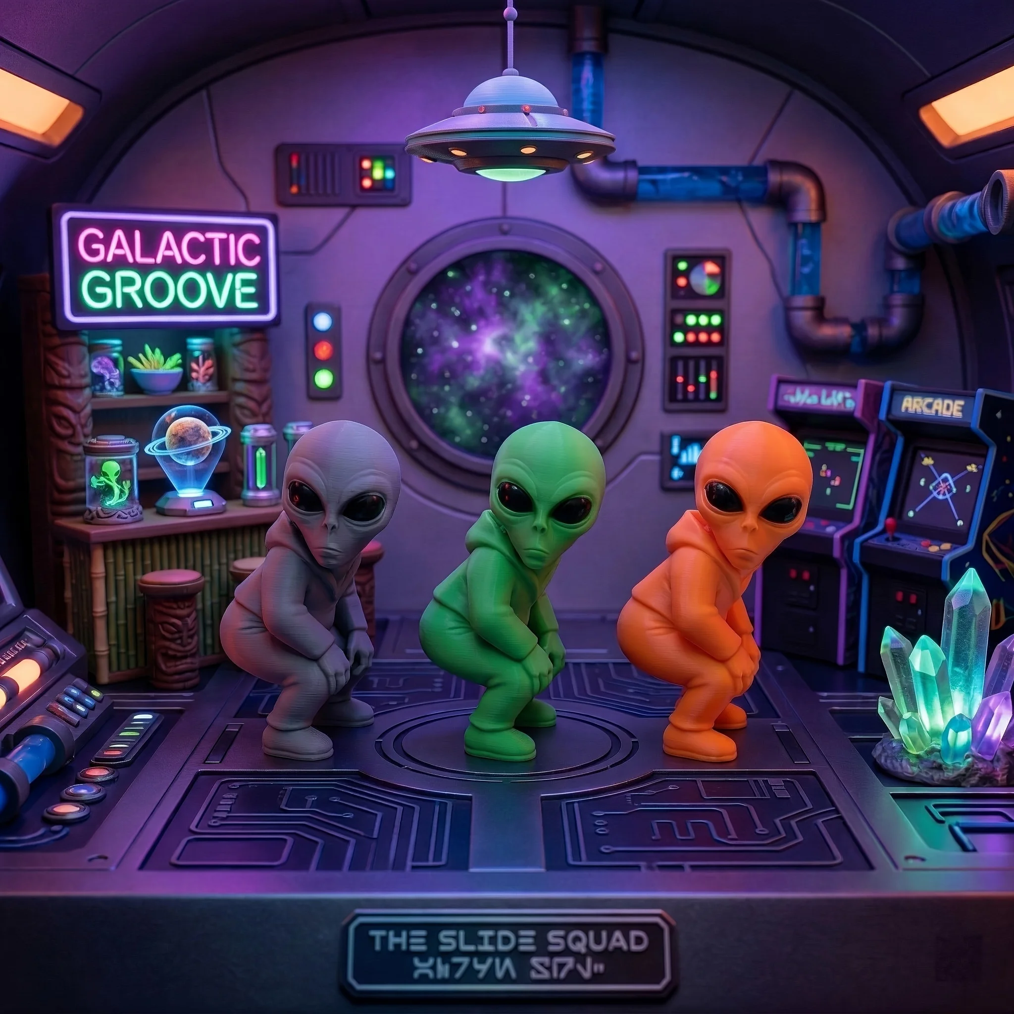 Squatting Hooded Alien Figurine 3D Printed Mini ET Desk Decor Statue Cool Intergalactic Space Ornament for Gaming Office Desktop