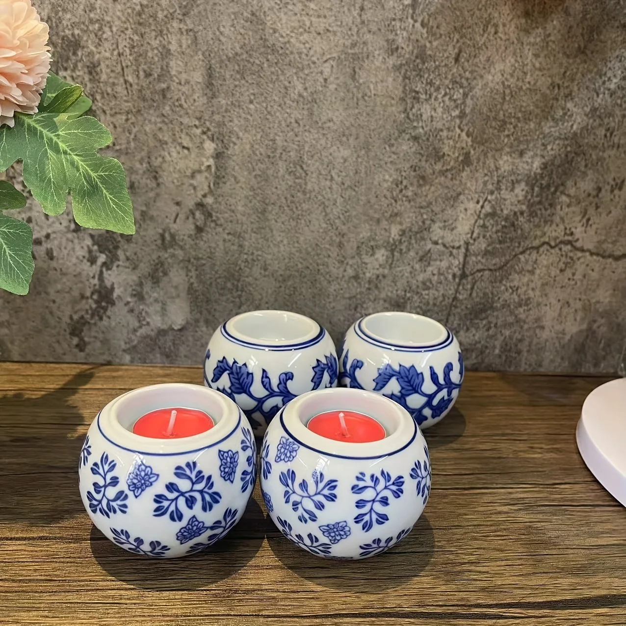 

2pcs Enchanting Vintage-Inspired Ceramic Candle Holders - Blue and White Porcelain Dining Room Tabletop Decoration BW