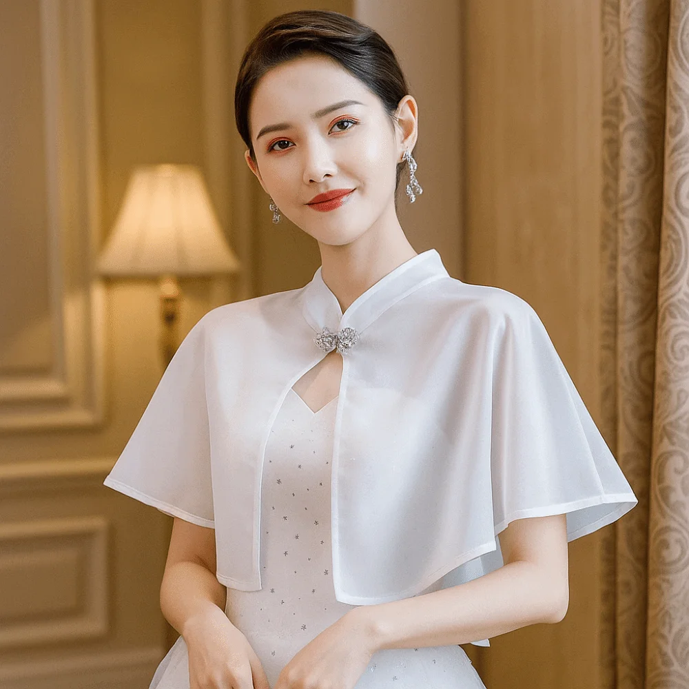 

Chiffon Bride Wedding Dress Shawl Solid Color Transparent Evening Dresses Scarves Blouse Cloak Sunscreen Cheongsam Cape Outdoor