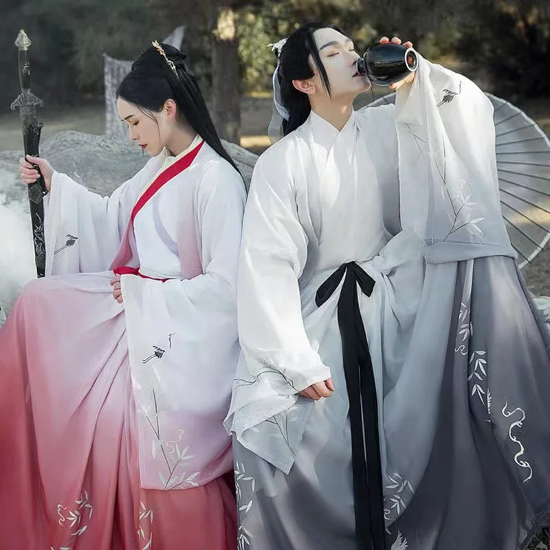 Originele Hanfu Traditionele Chinese Stijl Kleding Oude Weijin Periode Kruiskraag Zwaardvechter Kostuum Mannen Vrouwen Cosplay Gewaad