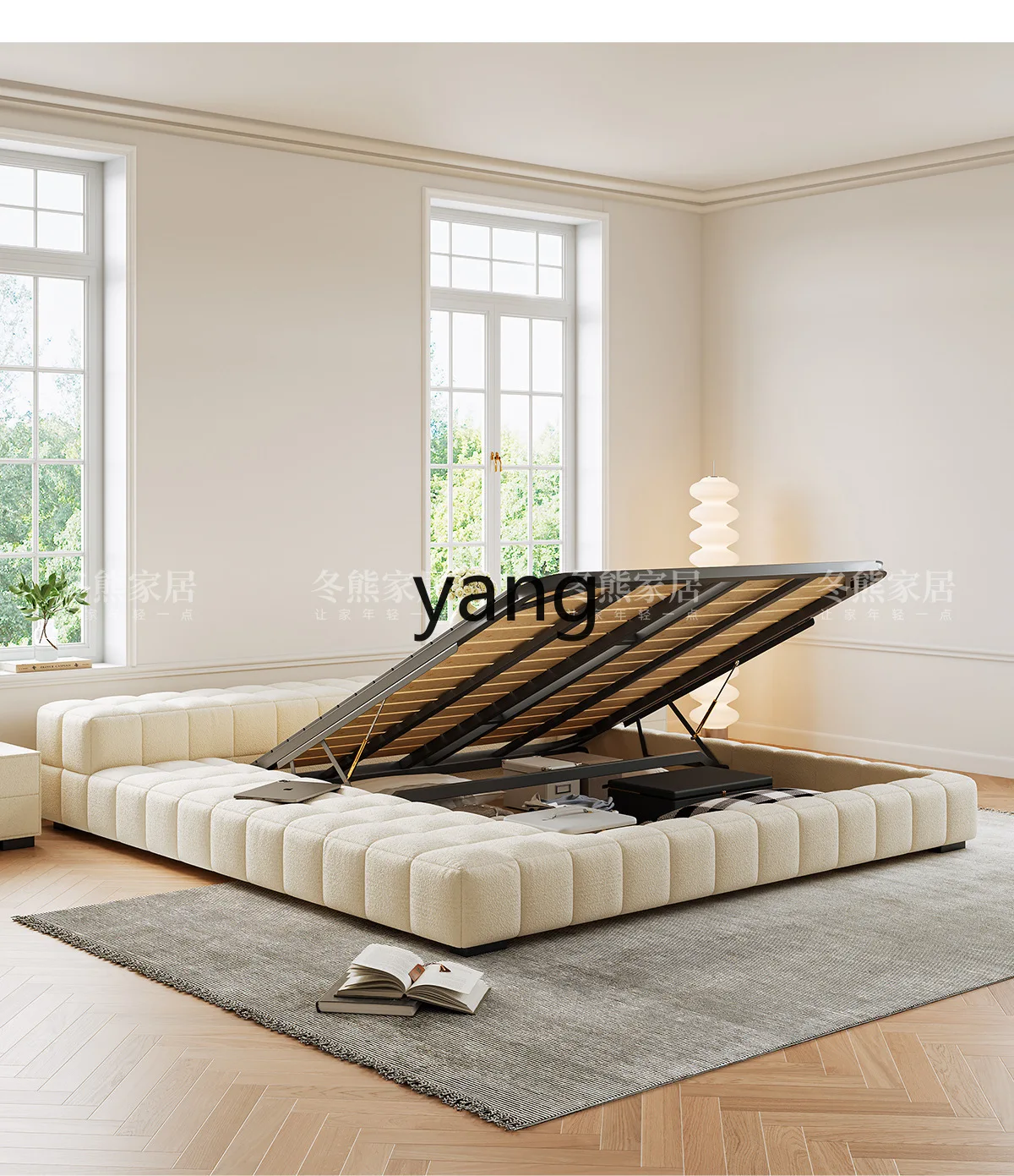 Lmm cream wind tatami bed double light luxury bed master bedroom simple modern fabric bed