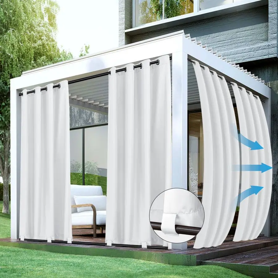 

4 Panels Gazebo Curtains WaterproofOutdoor White Curtains 54x84 InchWindproof Weatherproof Privacy CurtainGrommet Top and Tab Bo