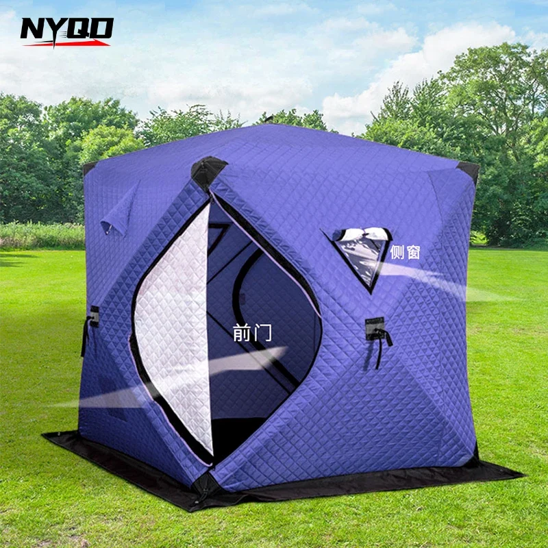 Outdoor 3-4 Person All Season Sauna Room with Thick Winter Ice Fishing Tent Large Window Quick Opening Portable  Outdoor Camping