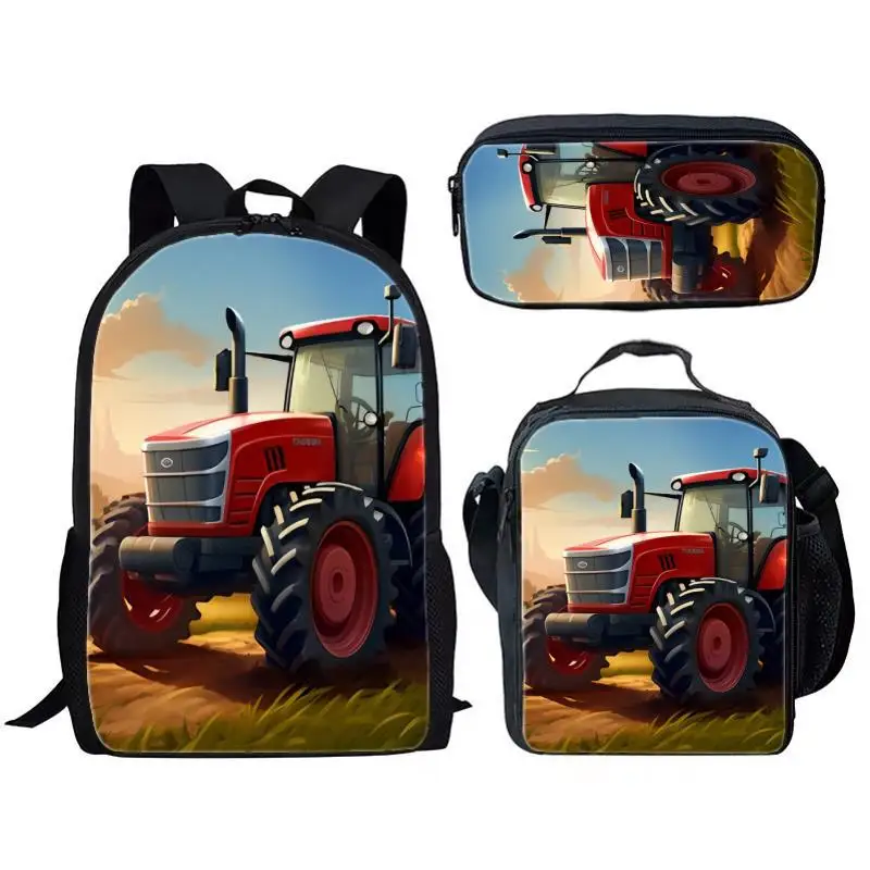 Trendy Popular Farming Simulator tractor 3D Print 3pcs/Set Student School Bags Laptop Daypack Backpack Lunch bag Pencil Case