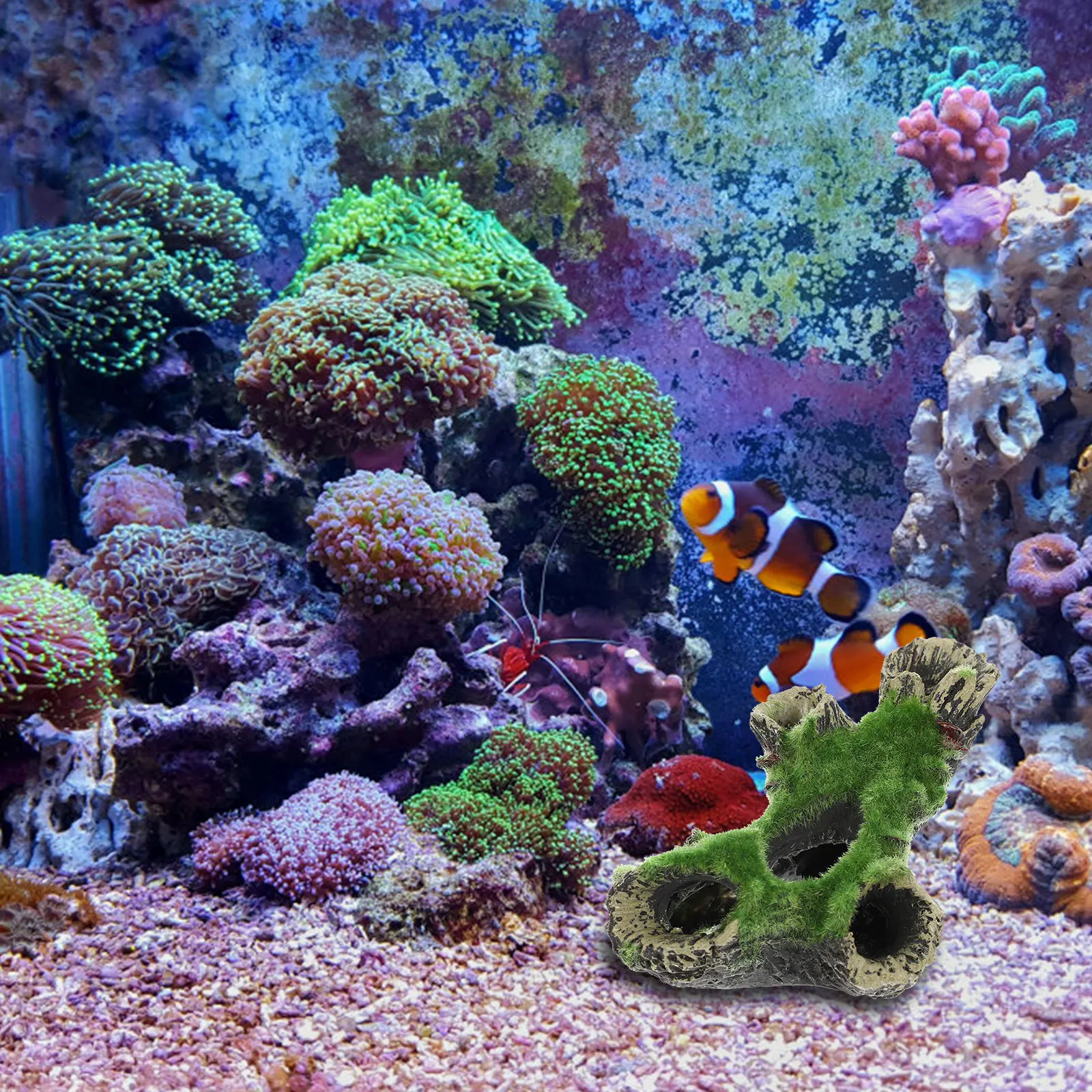 

Fish Tank Decoration Tree Cave Ornament Hideout for Aquarium Landscaping Moss Covered Resin Art Vivid Natural Scenery Stress