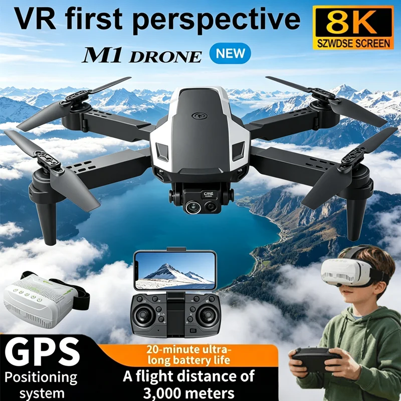 M1 Drone Beginner-friendly VR Kit with 4K High-Definition Camera, Optical Flow Technology, One-Click Return-to-Home Mode for