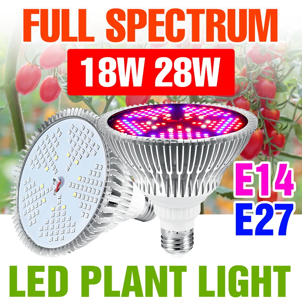 

Светодиодный светильник для растений 28 Вт, E27, полный спектр, для гидропоники, AC85-265V, для теплиц и выращивания овощей и фруктов в помещении