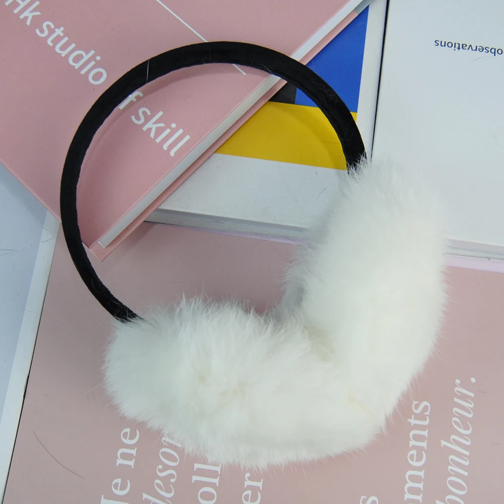 2024 Hot Sell Russian Lady Plush Real Rabbit Fur Earlaps Winter Women Warm Fluffy Rabbit Fur Earmuff Outdoor Female Fur Earflaps