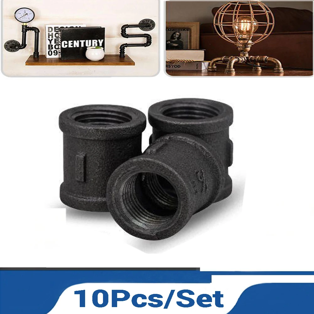 

10 Pcs 1/2'' 3/4'' 1'' Iron Pipe Fittings Antique Loft Style Dark Malleable Iron Pipe Fittings Connector Cast Threaded Pipes