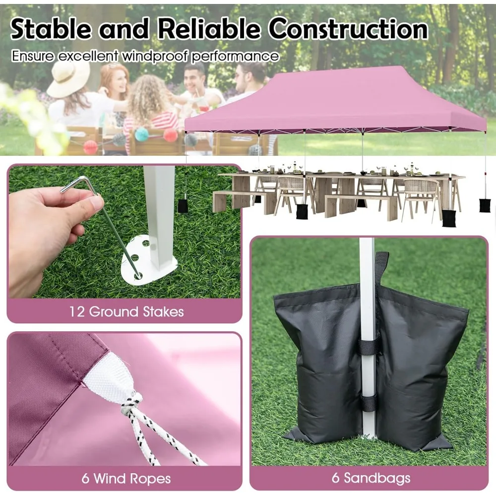 خيمة محمولة بمظلة خارجية، إعداد فوري 10 × 20 قدمًا، عامل حماية من الأشعة فوق البنفسجية 50+، مع 6 أكياس رمل، و12 حصصًا و6 حبال، مثالية للأحداث والظل