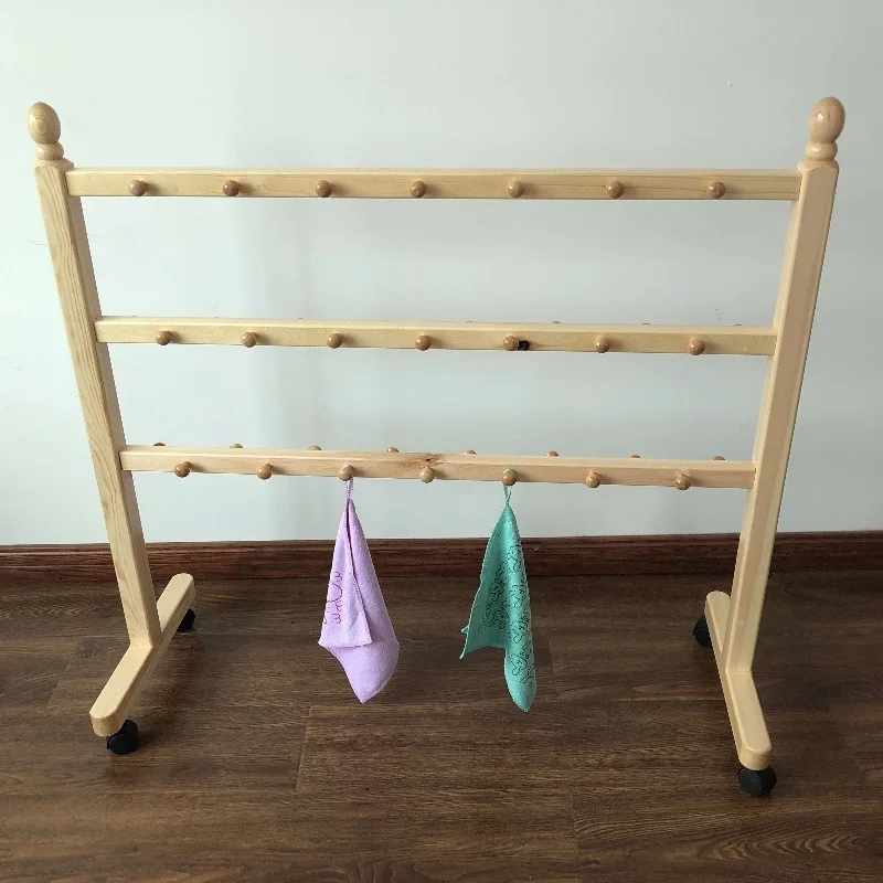 

Kindergarten Solid Wood Mobile Towel Rack Shelf Bath Towel Rack Log Children's Cinnamomum Pine Wood Non-punching Shelf