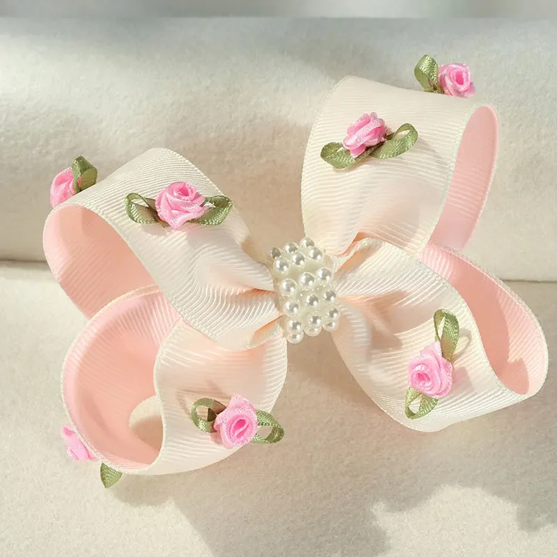 3Pcs Ribbon Bowknot Hair Clips Girls Silk Rose Flower Hairpins Boutique Korean Hair Accessories Kids Barrettes Headwear