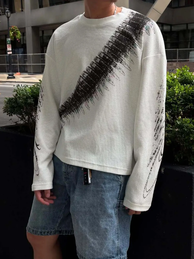 Harajuku Aesthetics Versatile Tees Y2K Bullet Letter Printed Long Sleeved T-shirts American Retro Street Style Casual Loose Tops