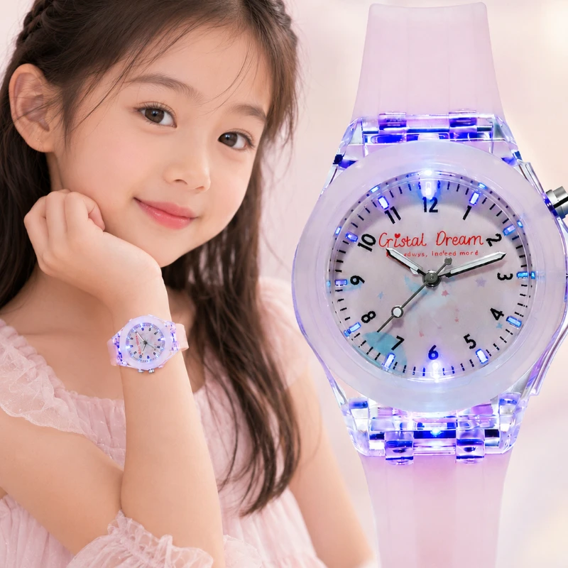 Cute Cartoon Kids Watch Colorful Flashing LED Light Children's Quartz Wristwatch Soft Silicone Strap Watches for Kids Girls Boys