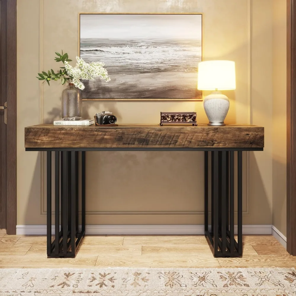 55-Inch Console Table for Entryway, Industrial Hallway Table with Stylish Metal Frame,Sofa Foyer Table for Living Room, Entrance image 4