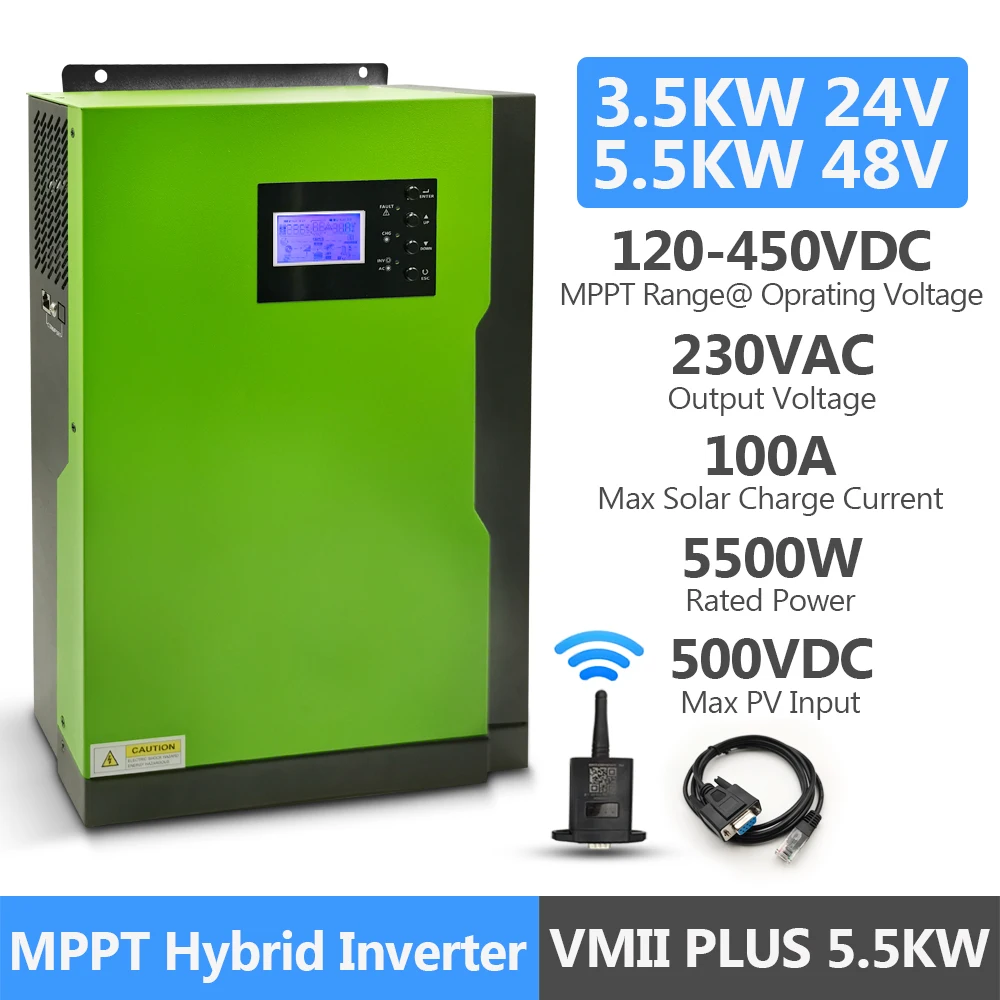 5500W/3500W Inverter Generator Solar Hybrid MPPT Off Grid Solar Charger 24V 48V DC Controller 100A 50HZ 60HZ Pure Sine Wave