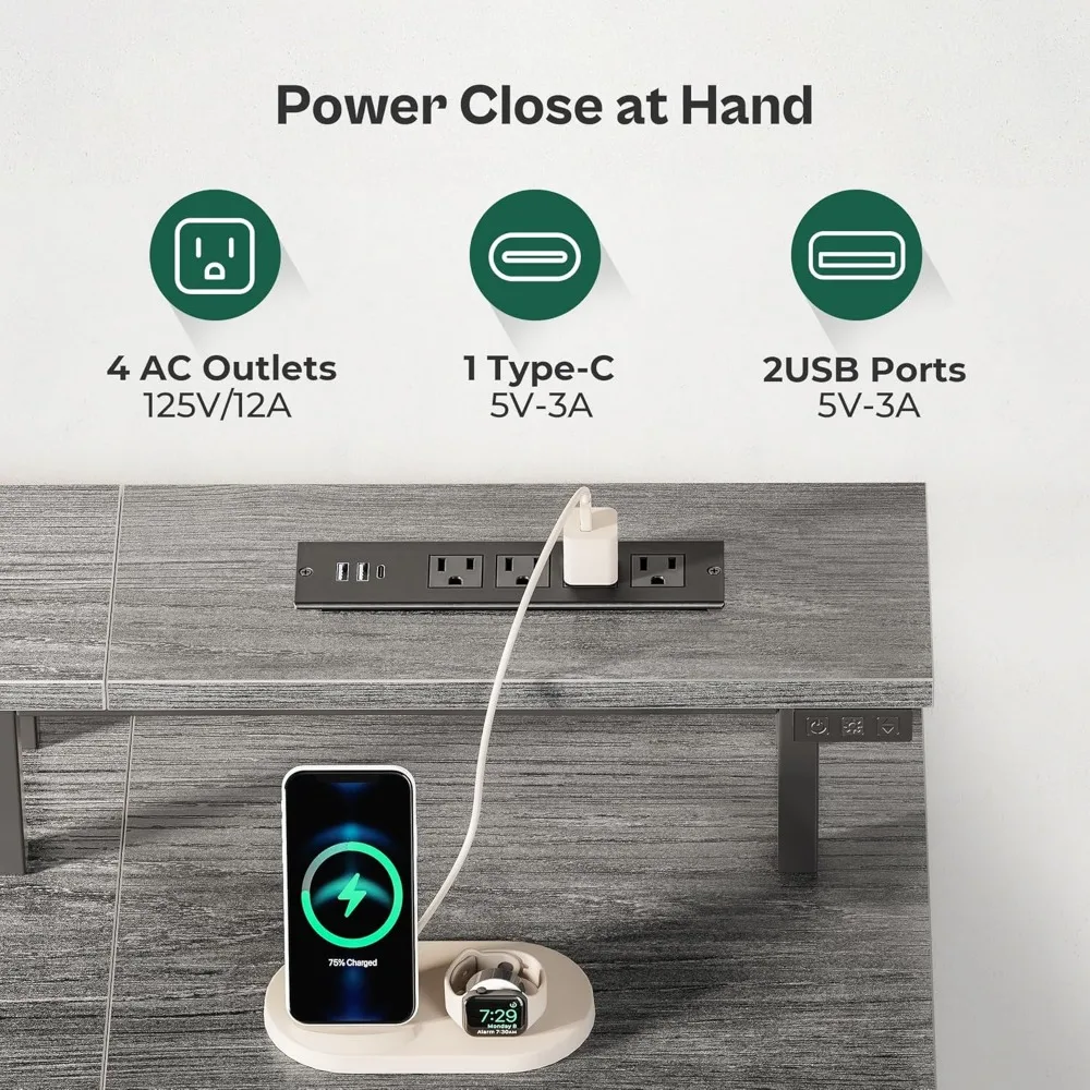 47 Inch Gaming and Office Computer Desk with 4 Drawers, LED Lights, Monitor Stand, Power Outlets, Ergonomic Design