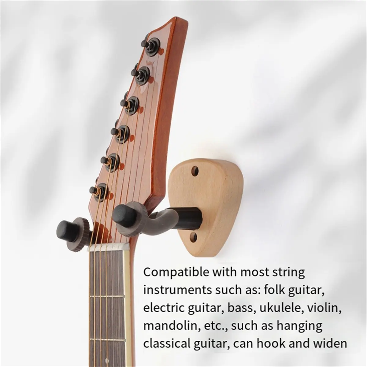 ABVB Wall Mount Guitar Hanger Hook Wood Base Banjo Bass Acoustic Electric Guitar Neck Holder Stand with Picks Slot,A