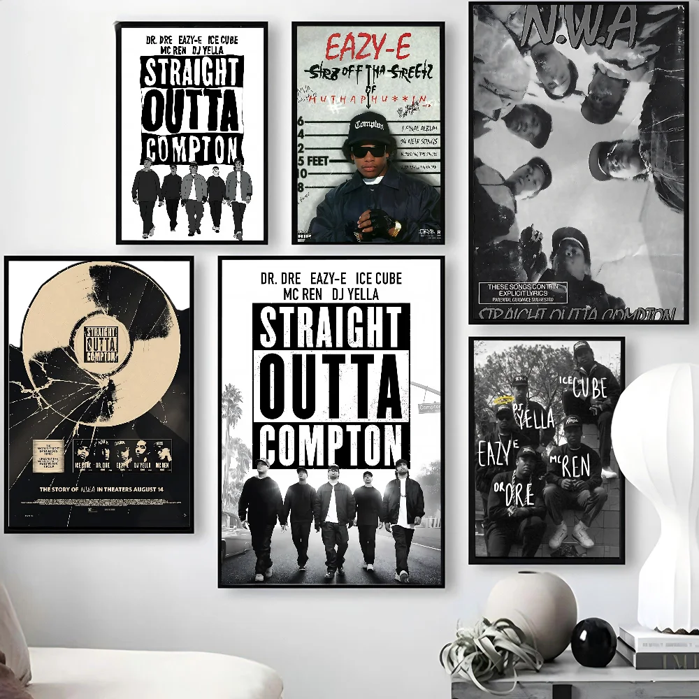 1 قطعة NWA الهيب هوب مغني الراب مستقيم Outta كومبتون المشارك ذاتية اللصق الفن ورق مقاوم للماء ملصق مقهى بار غرفة جدار ديكور #3