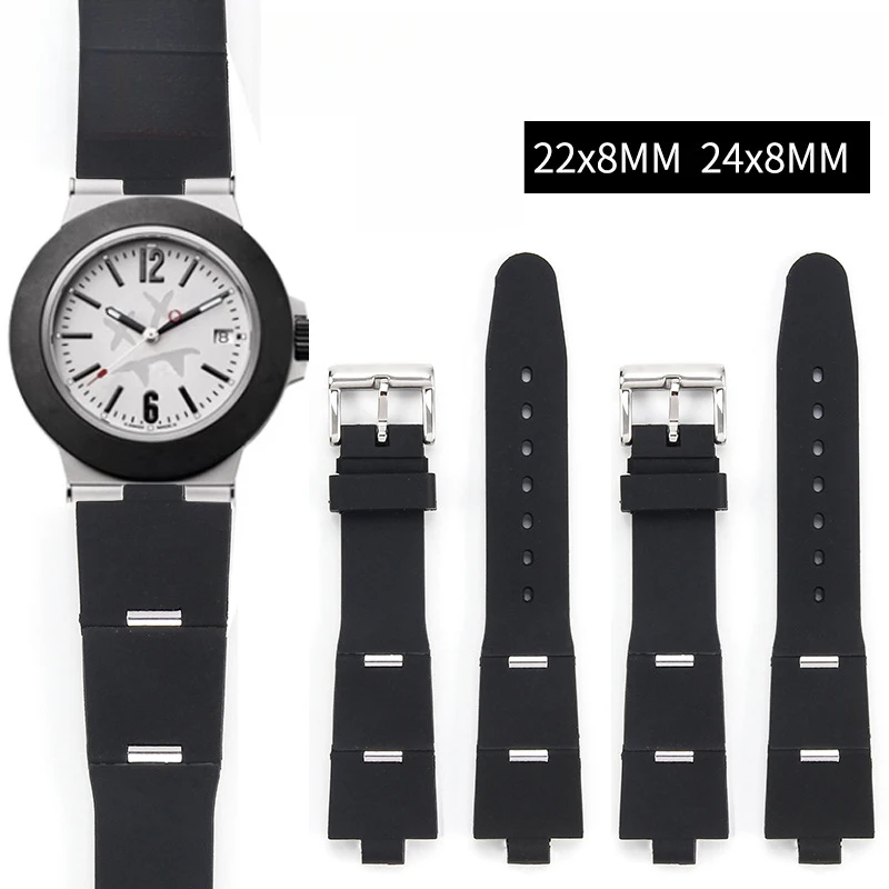 rubber foldable watch strap with convex mouth 22-8mm 24mm silicone for men Compatible with BV DIAGONO series