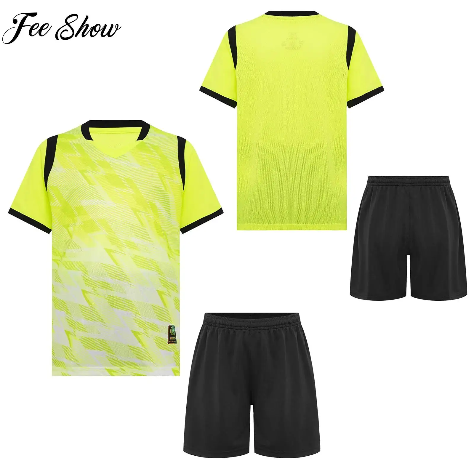 

Boys Two Piece Football Training Uniform Quick-Drying Tracksuit Short Sleeve Stylish Print T-shirt with Shorts for Sports Class