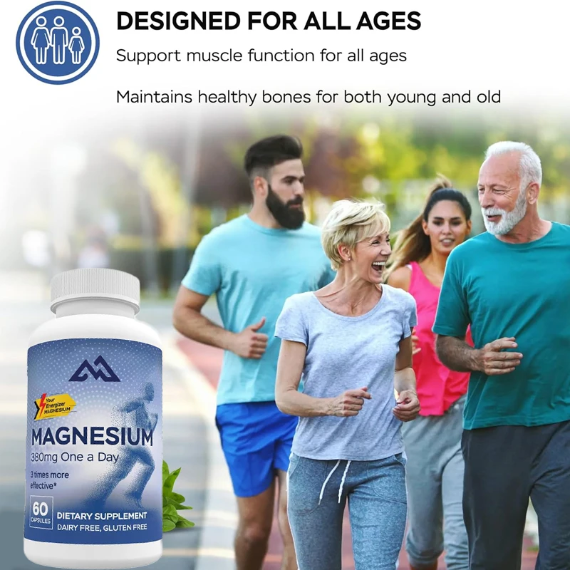 High absorption magnesium is suitable for leg spasms and muscle tension, containing 60 vitamins B6, D, and E