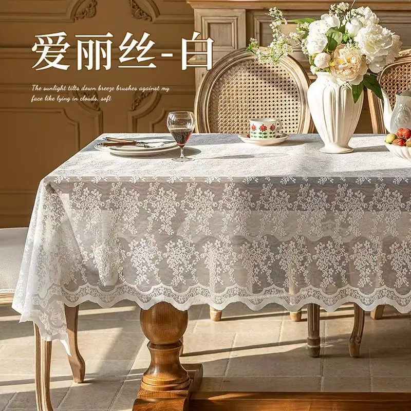French Hollow White Lace Tablecloth for Rectangular Tables Wedding Table Cloths for Reception Baby Shower Birthday Party