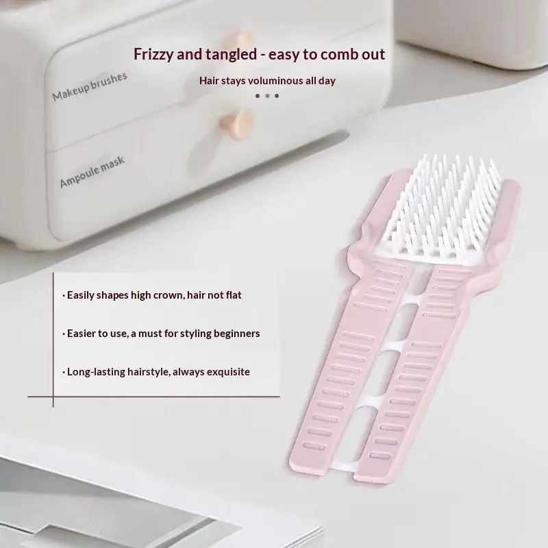 Lightweight Pink Folding Hair Shaping Comb With Soft Bristles Perfect For Daily Styling Travel Creating Voluminous Hairstyles