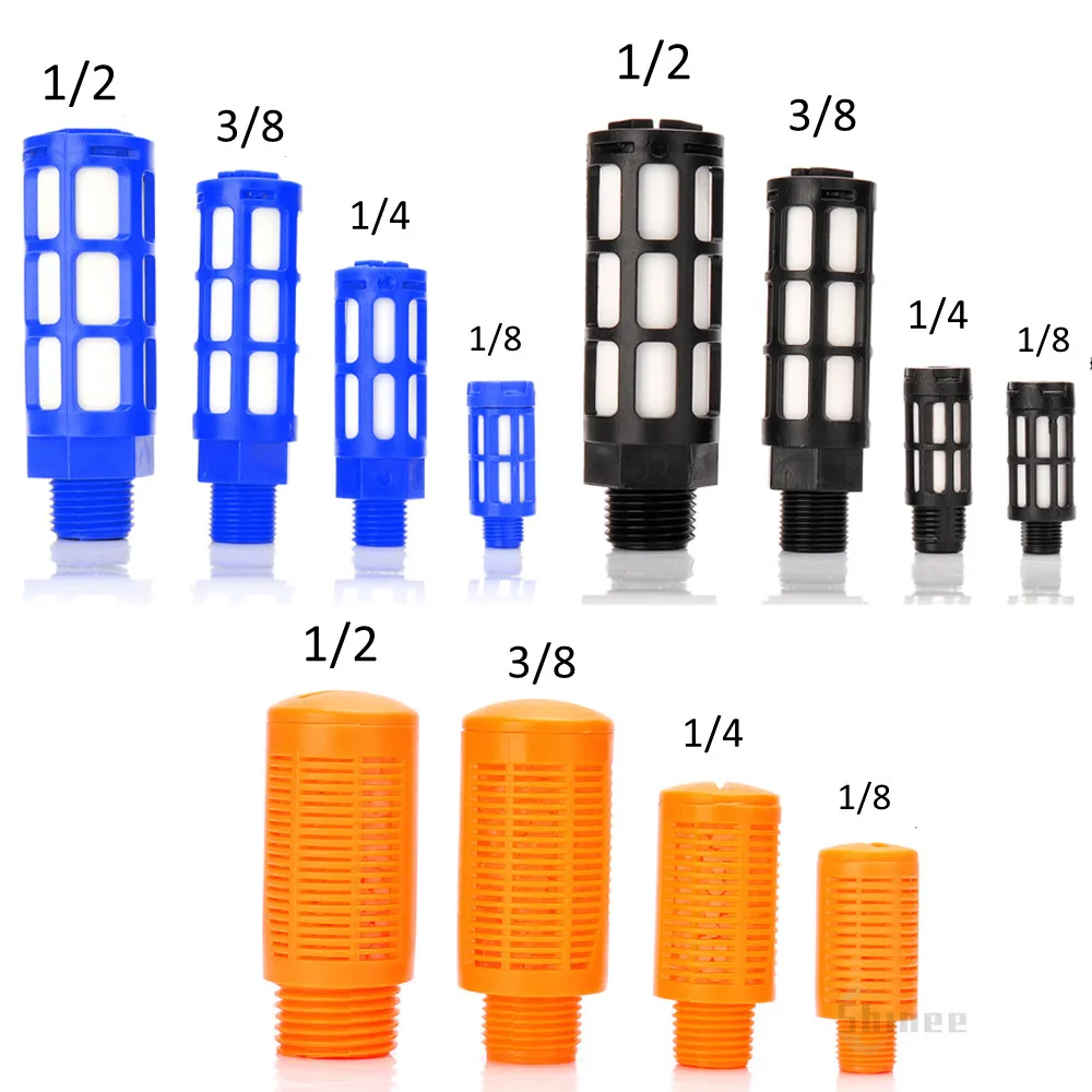 Air Silencer Plastic Exhaust Muffler Pneumatic 1/8 1/4 3/8 1/2 Male Thread Absorb Noise Filter Slip Lock For Misting Pump Blue