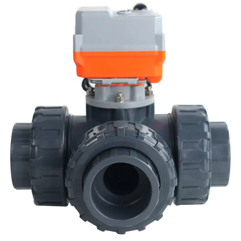 2inch 1 inch acid-resistant PVC plastic 3 way ball valve with Electric Actuator