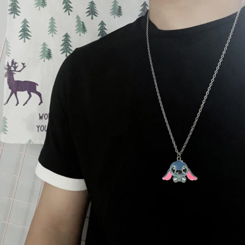 New Disney Stitch Necklace Cartoon Necklace Metal Necklace Anime Characters Stitch Kawaii Hip Hop Pendant Kids Gifts