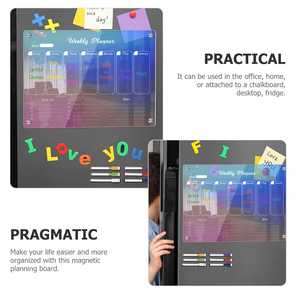 

Magnetic Message Board Dry Erase Weekly Planner Fridge Whiteboard Acrylic List Boards