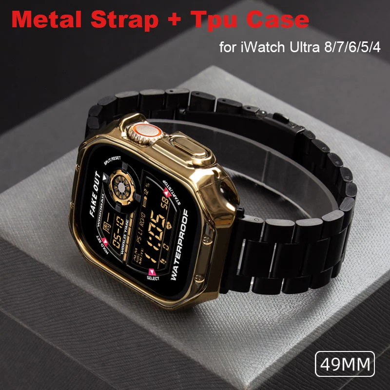 49mm Metal Strap+TPU Case for Apple Watch Band Ultra 8 7 41mm 45mm 40mm 44mm Cover Bracelet iWatch Series 6 5 4 SE 3 38mm 42mm