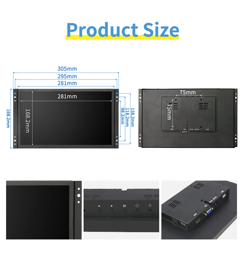 شاشات لمس صناعية عالية السطوع بإطار مفتوح ، شاشة تثبيت لوحة VGA HDMI ، خارجية ، 1000NIT ، HD "، 1920x1080