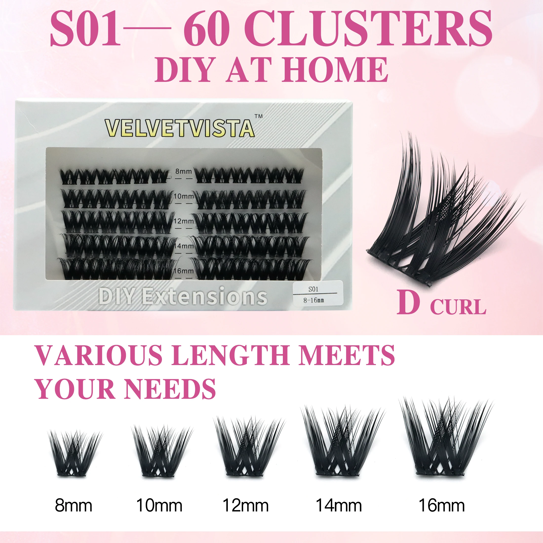 Cluster per ciglia Kit per estensioni delle ciglia Set per trucco fai-da-te Applicatore per rimozione colla per ciglia e sigillo