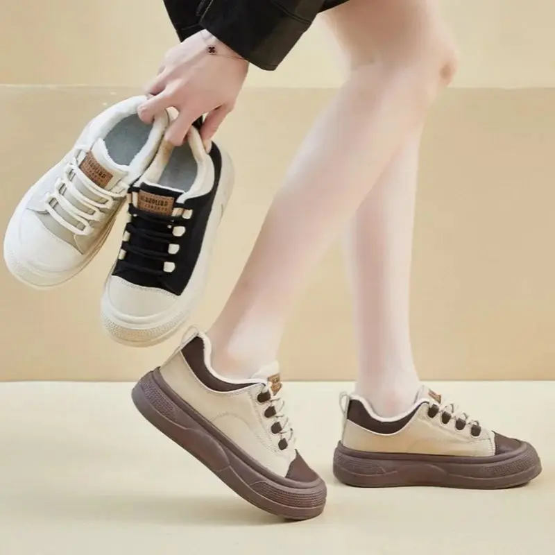 

Women's Fleece Outdoor Sneakers, Thick-soled, Height-increasing, Warm Cotton Shoes for Teens, Casual Shoes, Winter, New