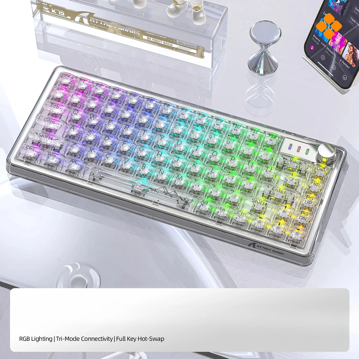 ForK75 Thri-Mode Wireless Mechanical Keyboard With RGB Light Transparent 82 Keys Hot Swap Diy Shaft Mechanical