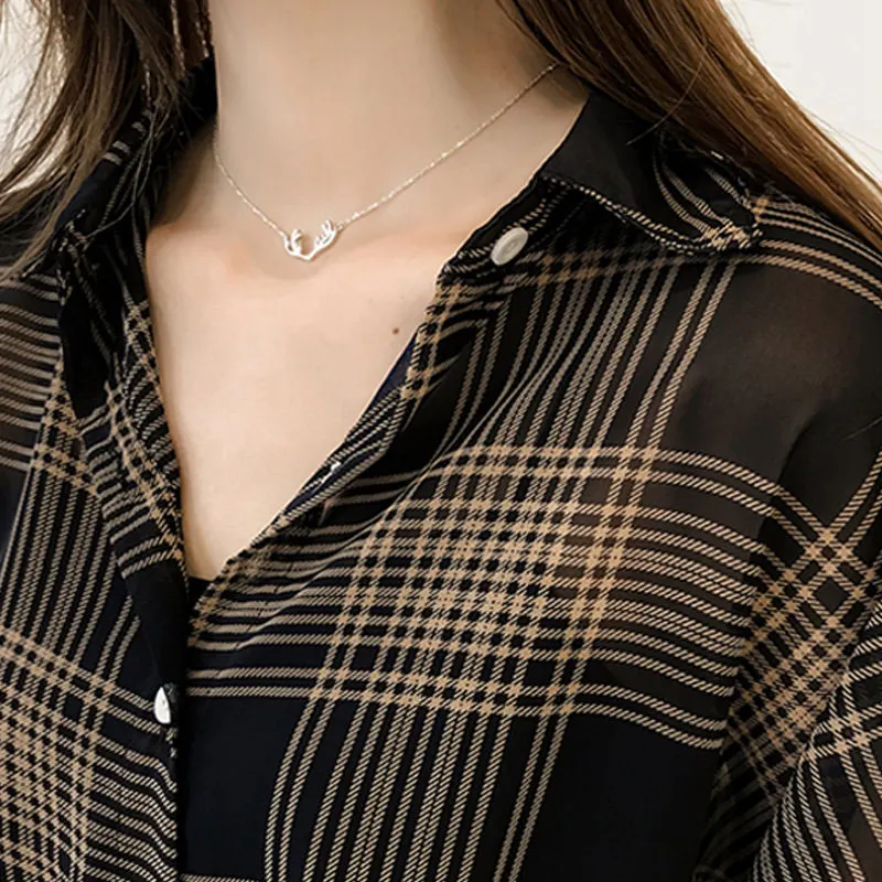 Damen Neues Schickes Loses Karohemd Herbstmantel Weibliches Langarm-Oberteil im Hongkong-Stil Lässiges Koreanisches Polohemd für Frauen 2026 – Detail 7