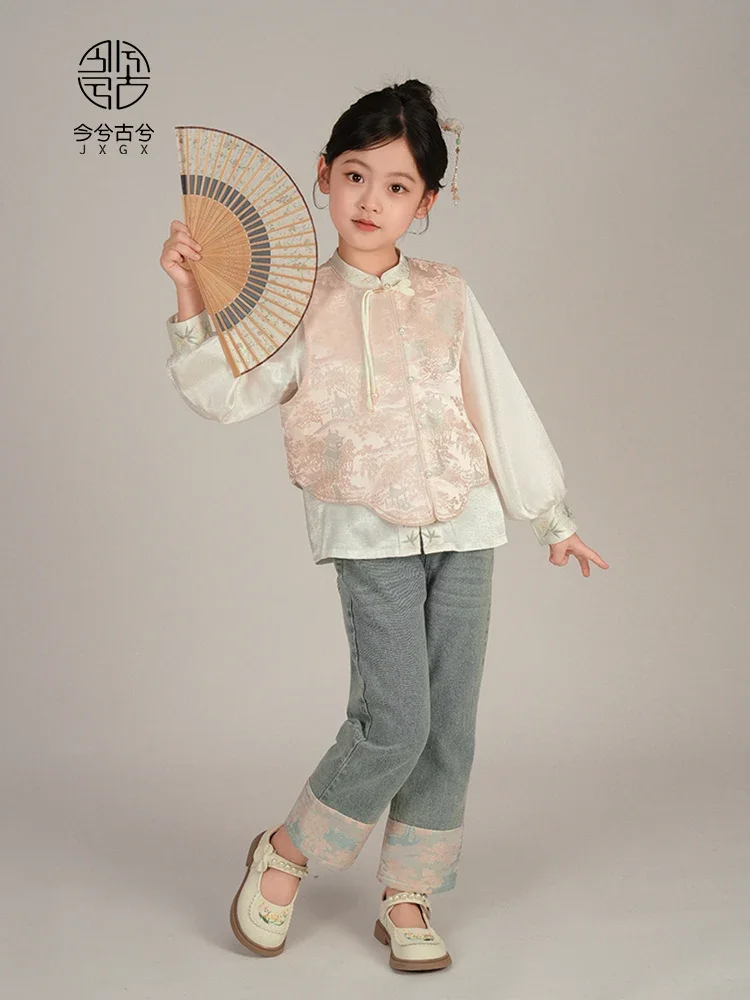 

Hanfu Girls Autumn Clothing 2024 New Children's Antique Suit Chinese Style Tang Clothing New Chinese Vest