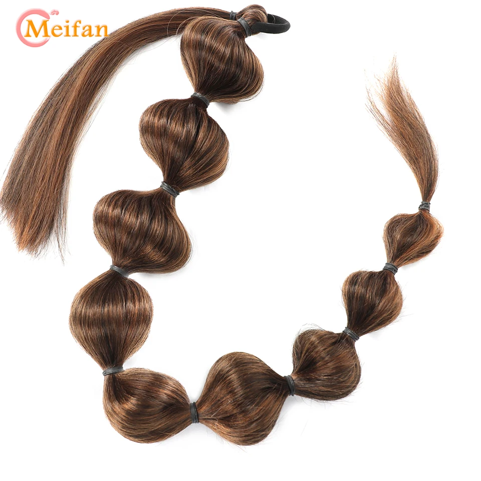 MEIFAN Synthetic Bubble Ponytail Hair Extensions Black Brown Afro Bubble Long Braids Ponytail Wrap Around Lantern Pony Tail For