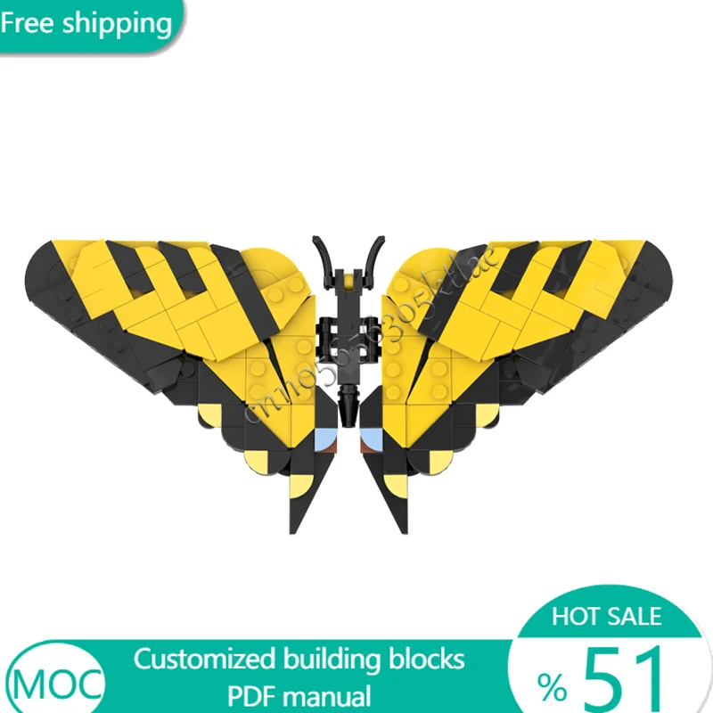 187 PCS Insect Western Tiger Swallowtail The Insect Collection MOC Customize Modular Building Block DIY Boys Toy Birthday Gift