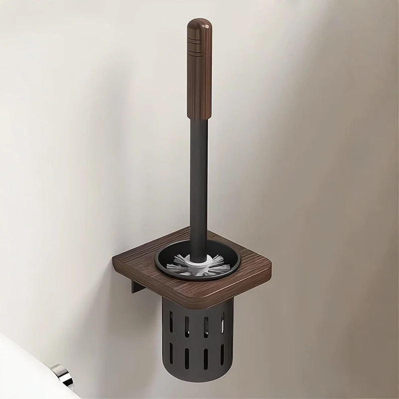 Bathroom Self Adhesive Toilet Brush Wall Type Household Toilet Toilet Rack Brush Non Perforated Toilet Brush Wooden Handle Brush